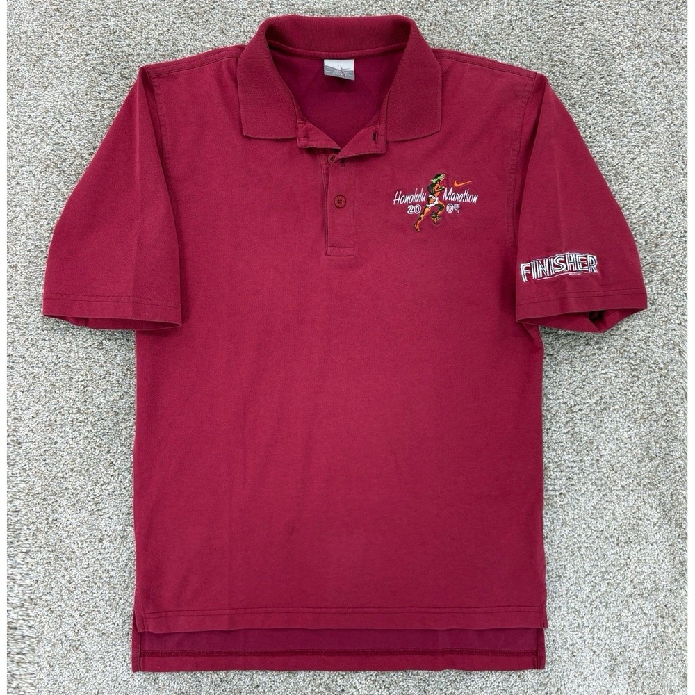 Vintage Honolulu Marathon 2004 Finisher Polo Shirt Men's S Burgundy Nike Dri-Fit